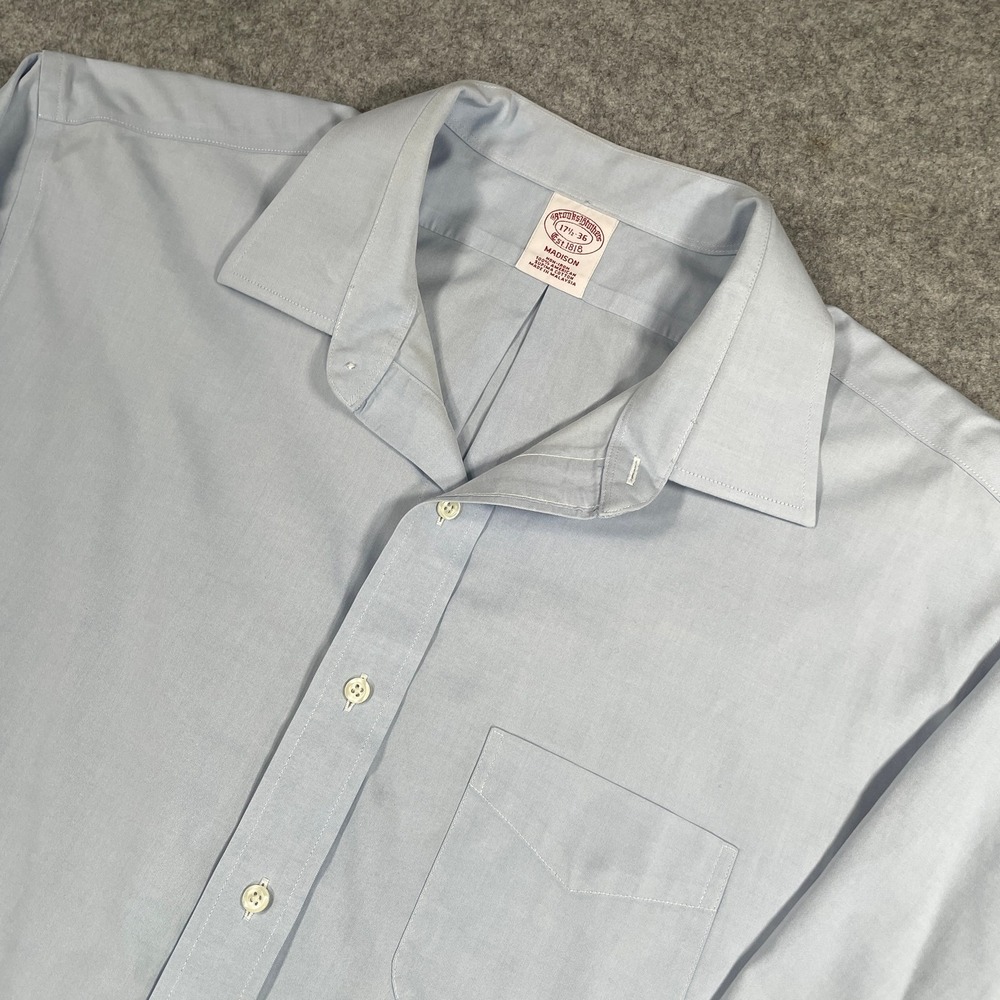 Brooks Brothers Mens Dress Shirt 17.5 36 Light Blue Madison Non-Iron Cotton
